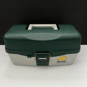 Plano 5300 3-Tray Tackle Box Green Brass Bailed Lockable Plastic Fishing Storage